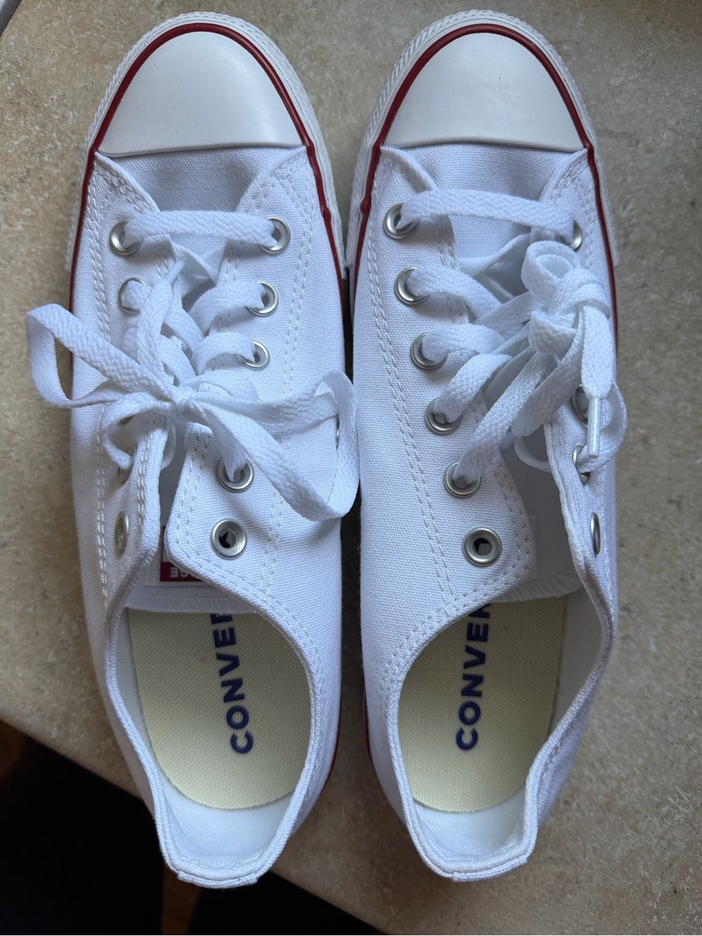 Women’s Converse Chuck Taylor White Canvas Low Top Sneakers with Red Trim